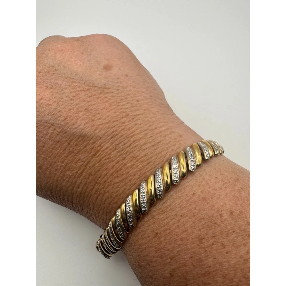 Vintage Tennis Bracelet Two Tone Diamond Cut Twisted Rope S Link - Picture 8 of 9